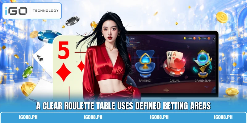 A clear Roulette table uses defined betting areas