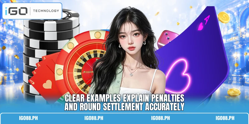 Clear examples explain penalties and round settlement accurately