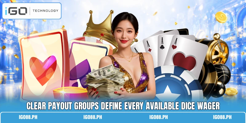 Clear payout groups define every available dice wager