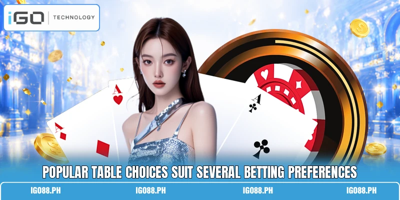 Popular table choices suit several betting preferences