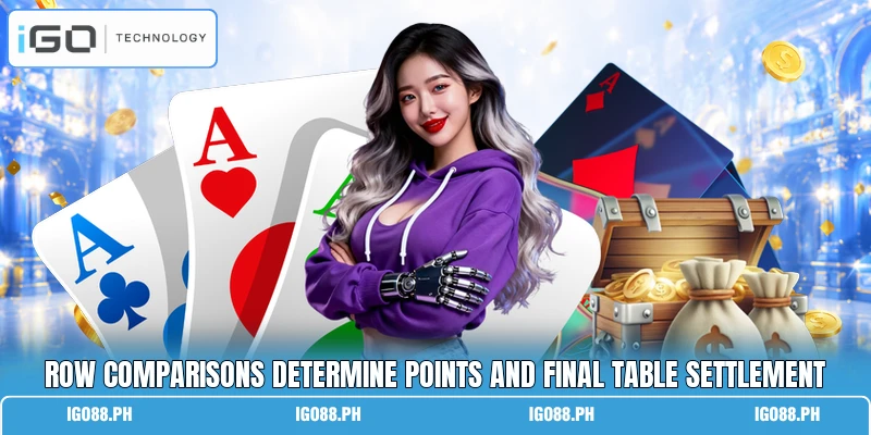 Row comparisons determine points and final table settlement